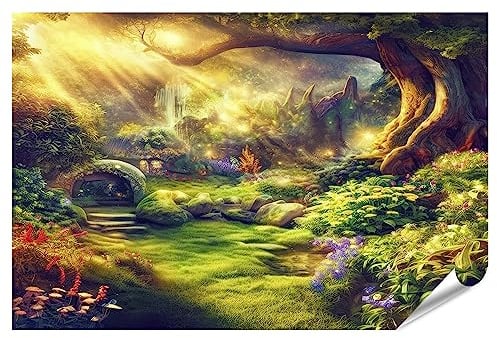 islandburner XXL Bild Poster Magisches Märchenhaftes Baumhaus Hobbit Wald Land Sonnenschein Gar Premium Bilder Fotodruck JCLT-PKL
