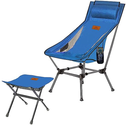 AnYoker 01666ZGK Chaise de camping compacte 2 voies, chaise pliante portable, chaise de plage avec poche latérale, appui-tête et repose-pieds, chaise de randonnée légère 01666ZGK (bleu)