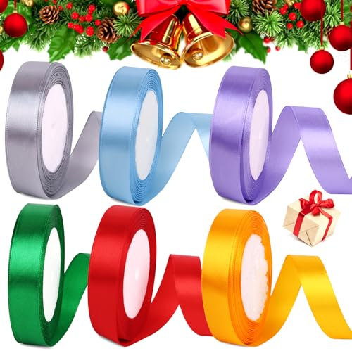 6 Farben Satinbänder 2200mm X 20mm,Dekoration Geschenkband,Polyester Satinband,Schleifenband,Breit Geschenkband,für Heimwerkerkunst handwerk, Geschenkverpackungen, Schleifen, Hochzeitsdekoration