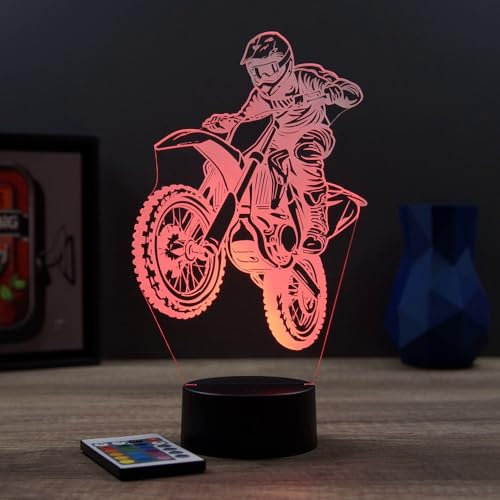 Lampe Fan Moto Motocross 2 16 Couleurs PERSONNALISÉE, Avec Un Nom Ou Un Message, 3D LED Illusion Lampe Disponible en Plusieurs Modèles, Lampe de Chevet à Lumière d’ambiance Parfaite Pour Tout le Monde