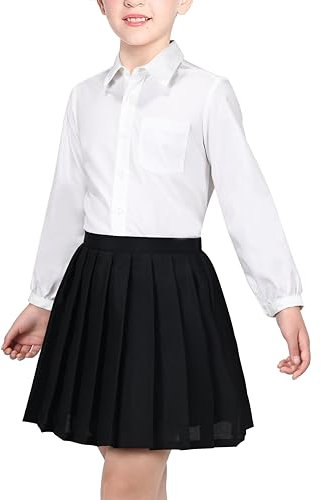 Mädchen Outfit-Set 2 Stück Weiß Hemd Schwarz Gefaltet Rock Schuluniform Gr. 116-122,Schwarzes Rockset,116-122