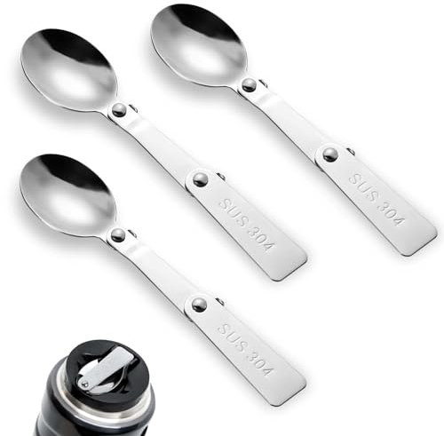 3pcs Folding Spoon for Thermos Funtainer Food Jar 16oz, Spoon Replacement Parts Stainless Steel Foldable Spoon Accessories Metal Serving Spoon Stainless Spoon Compatible with Thermos Funtainer