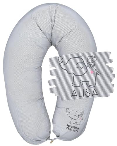 sei Design Stillkissenbezug XXL 190x30 cm - personalisiert mit Namen und Geburtsdatum personalisierte Geschenke Baby Junge Mädchen für Stillkissen Lagerungskissen Schwangerschaftskissen