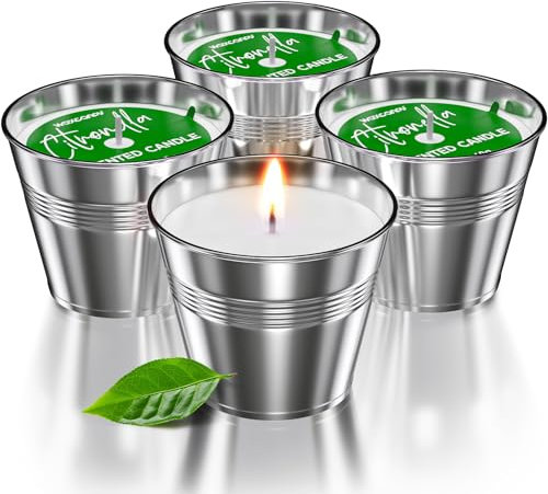 Candele Citronella per Esterno - Set da 4 | Durata di 60 Ore | Con Olio Naturale di Citronella e Lemongrass | Perfette per Giardino, Campeggio, Viaggi e Altro