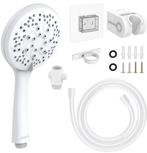Motorhome Shower Head with Hose, High Pressure Shower Head with 7 Modes Replacement for RV, RV, Van, Travel Trailer, Motorhome and Boat, White