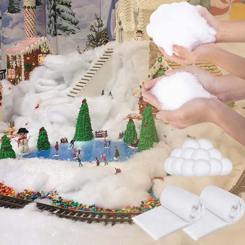 EBaokuup 7-teiliges Weihnachts-Schnee-Dekorationsset, flauschige künstliche Flocken, Kunstschneedecke, Schneedecke, Baumwolle, Schneebälle, Dekoration für Schneekämpfe, Hausdekoration, Weihnachtsdorf