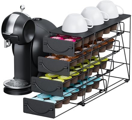 4 Tier Coffee Capsule Holder, 56 Pods Dolce Gusto Storge Drawer, Metal Coffee Capsule Dispenser with Non-Slip Feet, Pods Organizer Compatible with K Cup for Small Space Counters