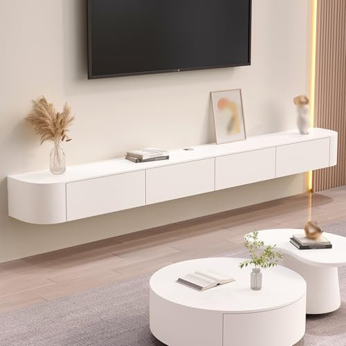 Mobile Porta TV A Parete con Anta Ampio per Soggiorno E Ufficio Moderno Sospeso con Cassetto Elegante per Appartamenti (Bianca, 300cm)