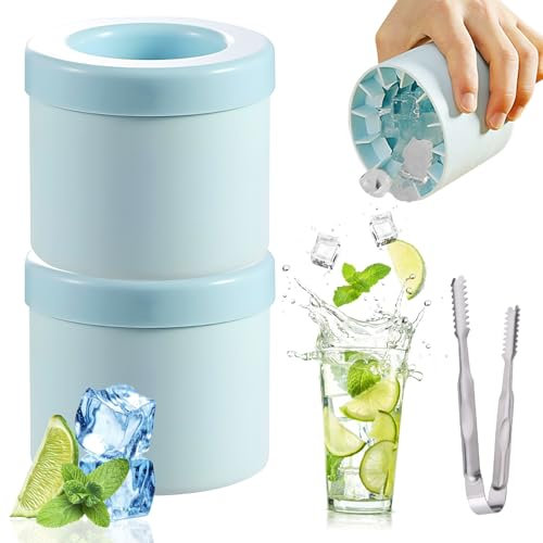 OT-NVWOZR 2 Stück EiswüRfelform Silikon,Klein EiswüRfelbehäLter mit Deckel & Eiszange, Eiseimer Eiswürfel Eiswürfelformen Eiskübel,Eisbereiter Cup EiswüRfelschale Ice Cube mold Tray
