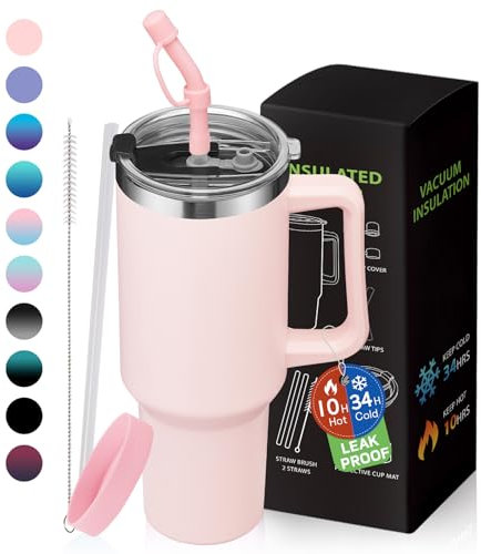 Tumbler with Lid and Straw 40oz Stainless Steel Hydro Tumblers with Protective Boot & Double Threaded Cap, Thermal Travel Coffee Mug Flask Keeps Cold-34 Hrs for Camping Office, Double Wall