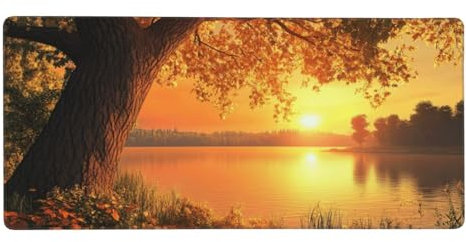 Tapis de Souris Coucher de Soleil,1000 x 500 x 3 mm Tapis de Souris XXL,Lac Tapis Souris,Tapis de Bureau avec Bords Surpiqués,Lavable Accessoires Bureau,pour Les Jeux,la Maison et Le Bureau -Y2153