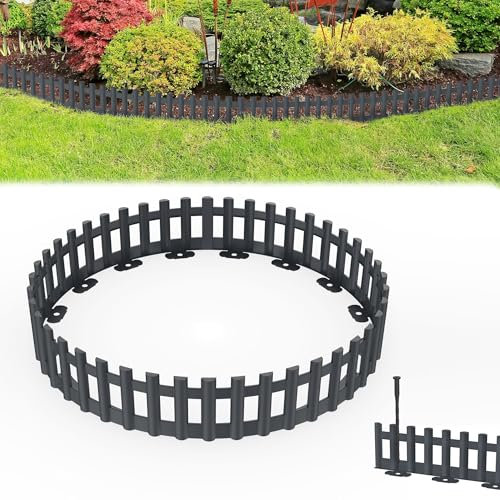 UISEBRT Lot de 6 bordures de pelouse en plastique aspect bois avec piquets, bordure flexible en polypropylène anthracite 1 élément (L x H) : 43 x 12 cm