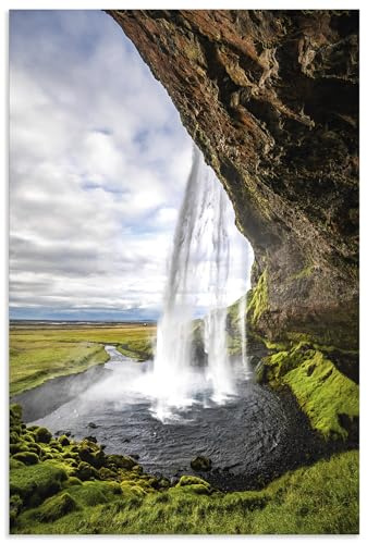 ARTland Wanddeko Wandbild Alu Verbundplatte für Innen & Outdoor Bild 60x90 cm Deko Natur Landschaft Wasserfall Seljalandsfoss Island U5LN