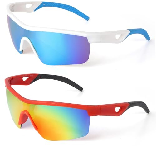 Tobriavor Lote de 2 Gafas Sol Niño Niñas Gafas de Sol Deportivas Gafas Ciclismo Running Tenis Protección UV400 Infantiles Adolescentes Gafas 3-14 años