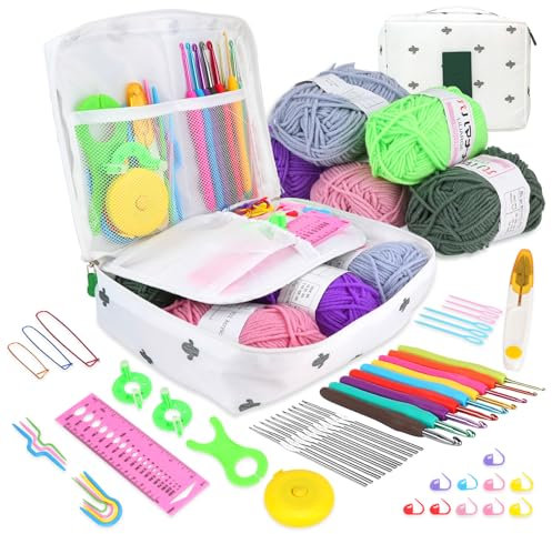 CRITIVE-SHOP Häkelset für Anfänger Erwachsene Kinder, Strickset mit Häkelnadeln Aufbewahrungstasche und Allem Zubehör Set für Anfänger Häkelanleitung, Coole Geschenke für Häkler Crafters Stricker