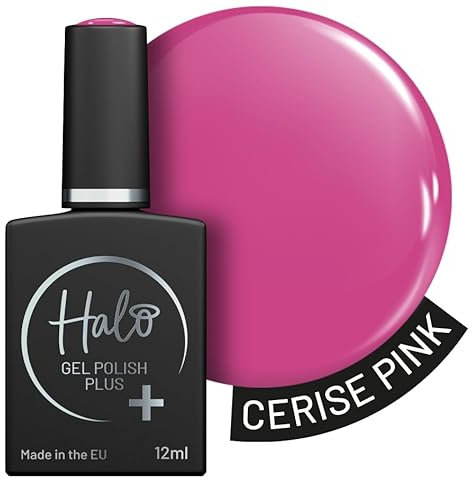 Halo Gel Polish Plus 12ml - Cerise Pink. UV/LED Gel Nail Polish, Long Lasting & Easy To Apply. Nail Art Colours For Manicure & Pedicure. Hema Free Gel Polish For Professional & Home Use.