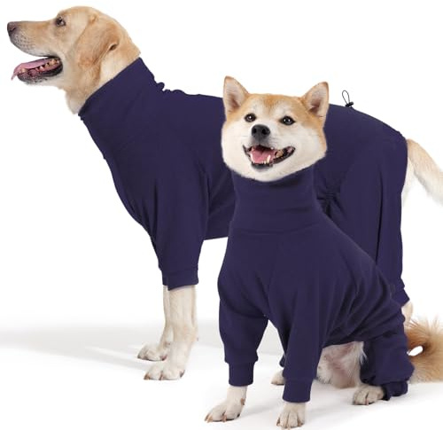 Hjyokuso Hundemantel Winter, Warmer Fleece Hundepullover mit Beinen, Weiche Vierbeinige Hundejacke für Kleine & Mittelgroße Hunde, Hundebademantel Fleece Hunde Pyjama Bekleidung Blau M