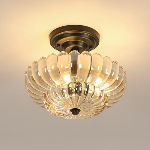 DAXGD Modern Bernstein Deckenleuchte Glas Flur, E27 Glas Deckenlampe mit Klar Lampenschirm für Schlafzimmer Badezimmer, 1 Flammig [Energieklasse E]