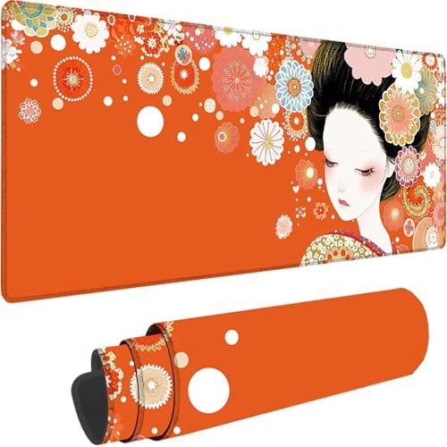 Gaming Mauspad Orange Mauspad XXL 1500x800x3 mm Mousepad Groß Frau, Schreibtischunterlage Design Vernähte Kanten, Wetterfest Anti Rutsch Mousepad Gaming Zubehör für Home Zimmer Deko, Geschenk F-N