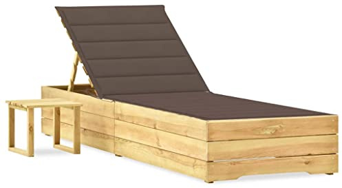 Holamys Lettino da giardino in legno di pino impregnato con schienale regolabile, con rivestimento tortora, perfetto per piscina e terrazza