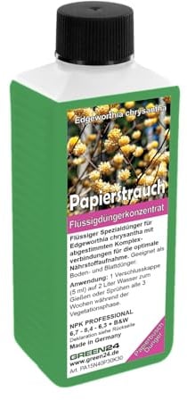 Papierstrauch - Dünger Edgeworthia chrysantha 250 ml N-P-K Flüssigdünger mit Spurenelementen | Japanischer Papierbusch/Honigblume/Mitsumata pflegen & düngen | Für Anzucht, Wachstum, Blüte, Frucht