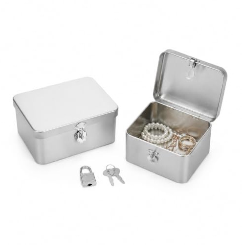 Healeved Boîte À Bijoux Avec Serrure Boîte De Rangement Rétro En Fer Blanc Coffre Au Trésor Vintage Avec Clé Organisateur De Bureau Pour Bijoux Documents Et Petits Objets Maison Bureau