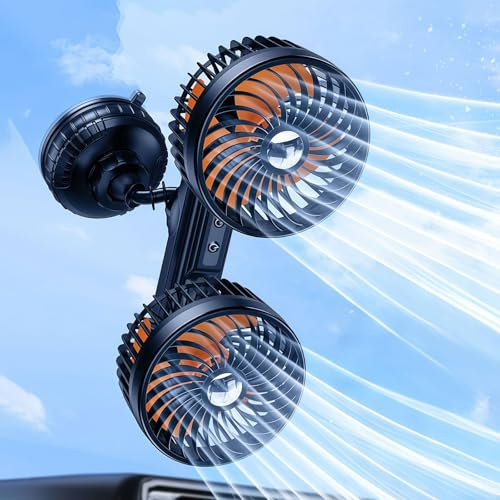 DICMKY Ventilateur de refroidissement à ventouse à double tête pour fenêtre de tableau de bord, 4000 mAh, alimenté par batterie, ventilateur de voiture USB rechargeable qui souffle de l'air froid