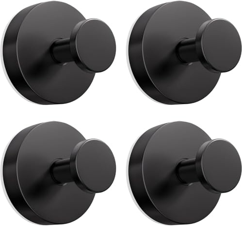 MOSILA Lot de 4 porte-serviettes à ventouse extra solides en acier inoxydable sans perçage - Crochets muraux à ventouse pour salle de bain - Noir - Pour cuisine, salle de bain, verre, chambre à