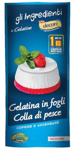 Decorì Colla di Pesce in Fogli, Gelatina Alimentare per Dolci e Salati, Addensante per Mousse, Cheesecake e Aspic, di Origine Suina, 30 Confezioni da 5 Fogli