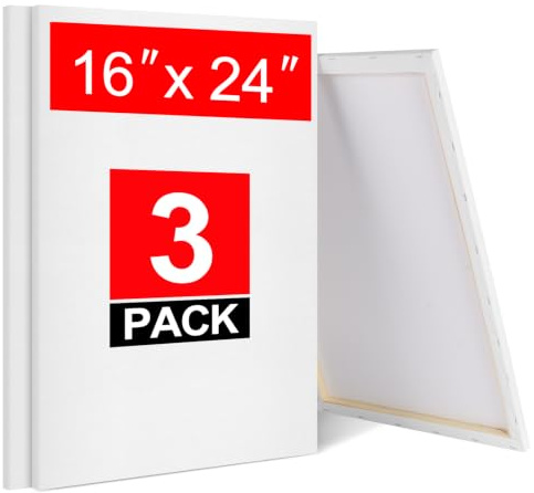 Paquete de 3 lienzos grandes en blanco, 40 x 60 cm, algodón sin ácidos, 280 g/m², lienzos A2 de triple imprimación para acrílico, pintura al óleo y medios de arte húmedos, ideal para proyectos de