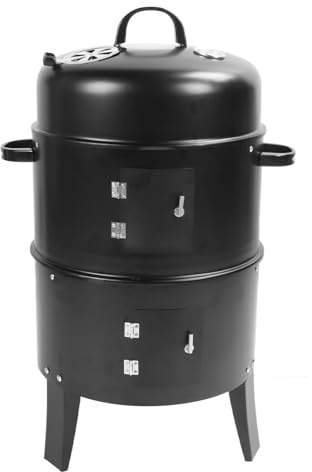 Plyisty Vertical Charcoal Smoker, 3 in 1 Offset Smoker Grill, 3 Layer Barbecue with Thermometer, BBQ for Outdoor Cooking