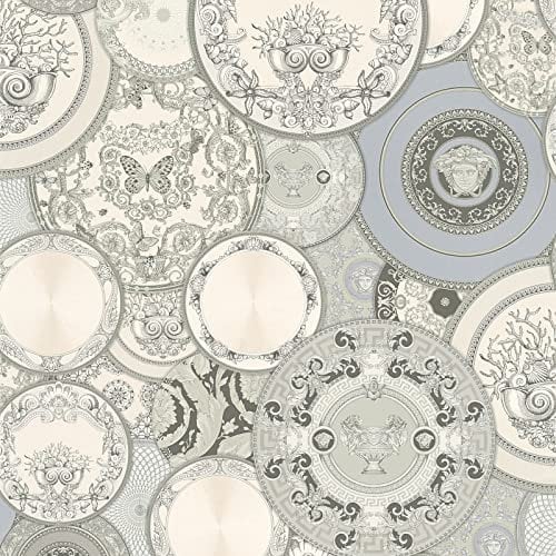 VERSACE WALLPAPER Vliestapete Les Etoiles de la Mer 2 Luxustapete 10,05 m x 0,70 m grau metallic weiß Made in Germany 349013 34901-3