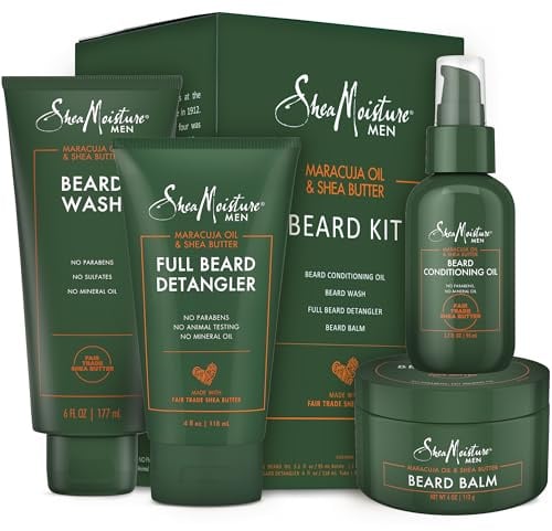 SheaMoisture Beard Kit for Men – Beard Wash, Conditioning Beard Oil, Full Beard Detangler + Beard Balm with Shea Butter & Maracuja Oil, Gifts for Men (4 Piece Set)
