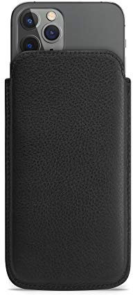 WIIUKA Echt Ledertasche - Pure - für Apple iPhone 11 Pro MAX und iPhone XS MAX, extra Dünn, kabellos Laden Qi, Hülle im Slim Design, Schwarz, Premium Leder Tasche Case