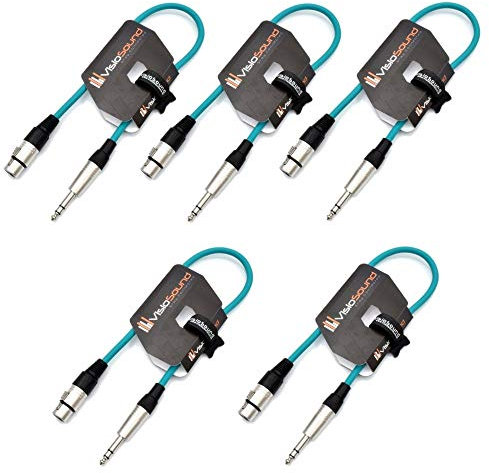 VisioSound 5 x Female XLR to 6.35mm Stereo TRS Jack Lead/Balanced Signal/Audio Patch Cable (Green, 0.5m, Pack of 5)