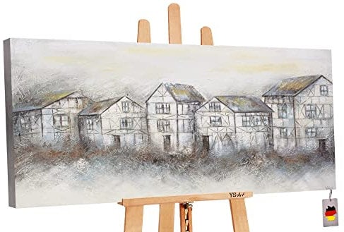YS-Art Gemälde Handgemalt Ruhige Straße | Acrylbilder auf Leinwand wohndecor | Bilder Acryl Abstrakt | Acrylbild groß | Gemälde modern | Abstraktes Gemälde mit Rahmen | Gemälde Wohnzimmer