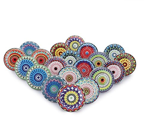 Ajuny Set of 20 Ceramic Knobs Multicolor Flower Printed Cabinet Door Drawers Pulls for Cupboards Furniture Kitchen Cabinets Bathroom & Dresser Glossy Finishing Pottery Decorative Knobs
