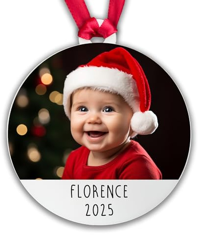 Personalised Baby Photo Name Bauble Tree Decoration Xmas Family Newborn New Child Grandchild