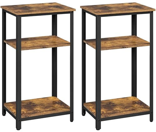 Yaheetech 2PCS Industrial Side Table, 75cm High Telephone Table with Storage Shelf, 3-Tier End Table Bedside Table Nightstand for Small Spaces Living Room Bedroom, Rustic Brown