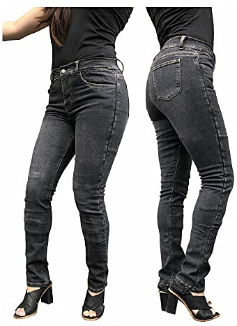 Bikers Gear Australia Women's Grey Stone Wash Kevlar New Ladies Stone Wash Grey Stretch Kevlar Motorcycle Jeans with Removable CE1621-1 Armour (Pack of 1)