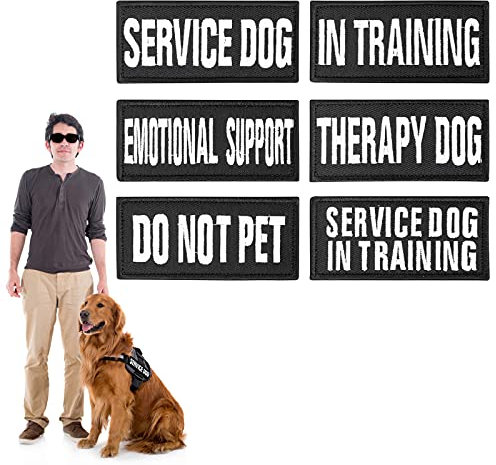 Molain Embroidered Dog Vest Patches with Hook and Loop, 6Pcs Removable Black Back Adhesive Patch for Dog Harness Service Badge in Training(6Pcs Normal, 9x4cm)