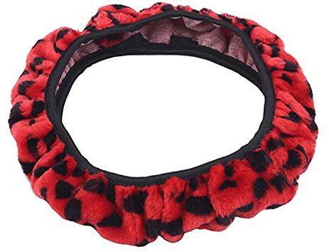Uposao Plüsch Auto Lenkradbezug, Leopard Muster 38cm / 15'' Universal Lenkradhülle Plüsch Winter Lenkradbezug Anti Rutsch Lenkradschutz Lenkradabdeckung Lenkradschoner Winter-Schutz für Damen,Rot