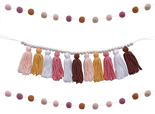 EXQULEG Makramee Wandbehang, Regenbogen Wanddeko Wandteppich, Bunte Quasten und Pom Pom Girlande für Wohnzimmer Schlafzimmer Hochzeitsfeier Decor (#4)