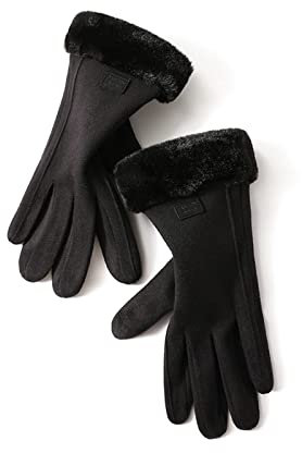 Balakaka Handschuhe Damen, Dicke Warme Winter Handschuhe Fleece Gefüttert Touchscreen Fingerhandschuhe, Bequem Winddichte Fahrhandschuhe Fäustlinge für Damen Kinder für Fahrrad Motorrad, Schwarz