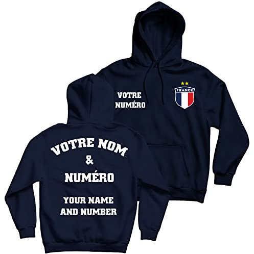 lepni.me Personalisierter Fußball-Hoodie Frankreich-Sweatshirt | Name und Nummer | Abzeichen Französischer Flagge | Fußball-Europameisterschaft 2024 (L Navi Blau Mehrfarben)