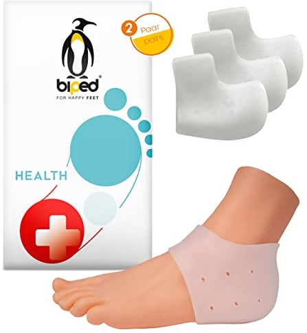 biped HEALTH 2 Paar Fersenschutz Gel Pads bei Fußschmerzen- Silikon Fersen Polster für trockene, rissige Haut, Fersenschmerzen, Schrunden, Fersensporn und Achillessehnen Schmerzen z2800(transparent)