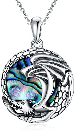 ROMANTICWORK Drachen Kette Sterling Silber Drachen Anhänger Halskette Nordischer Schmuck Amulett Geschenk für Damen Herren