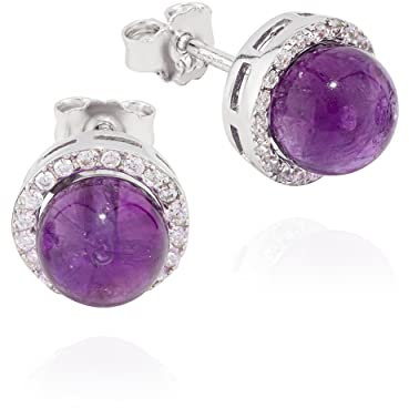 NKlaus Paar 9mm Ohrstecker Kugel echt Amethyst 925 Silber mit Zirkonia Weiß Ohrringe 11207