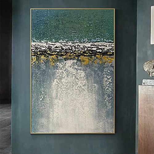 RGVV Ölbilder Auf Leinwand Handgemalt,Orientalisches Abstraktes Extra Großes Wandkunstmeer Handgemaltes Ölgemälde Goldfolie Strukturiertes Kunstwerk Grün Rahmenloses Original-Wandgemälde Für Wohnz