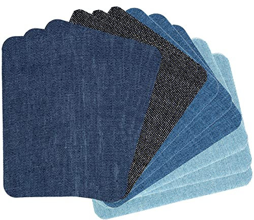 GYGYL 12 Pieces Premium Quality Denim Iron-on Jean Patches, Inside & Outside Strongest Glue 100% Cotton Assorted Shades of Blue Repair Decorating Kit, Size 3 by 4-1/4 (7.5 cm x 10.5 cm)